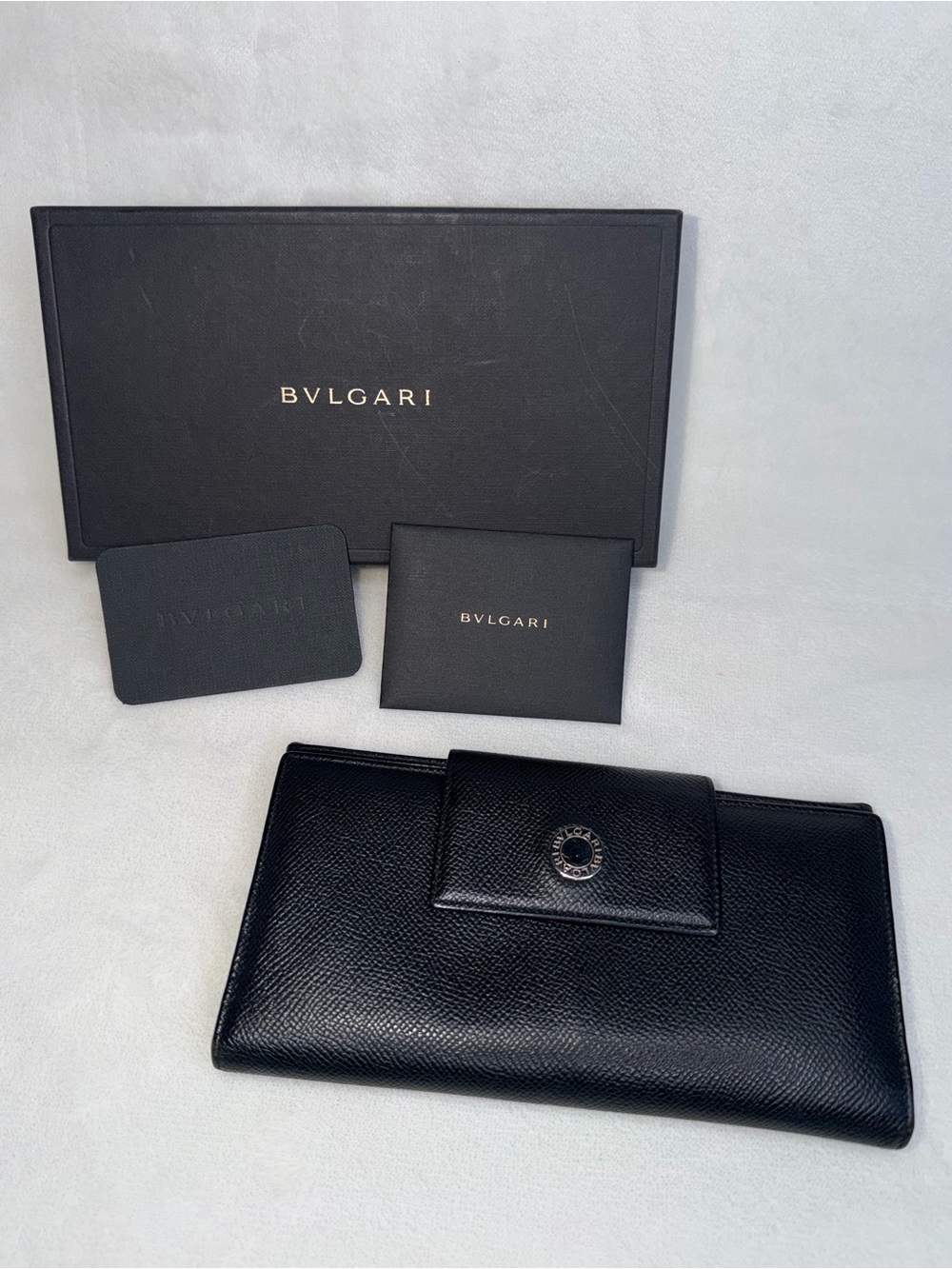 Bvlgari Black Leather Wallet with Logo Button